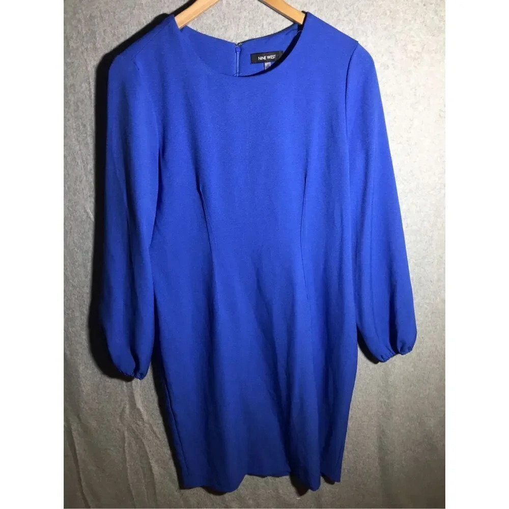 Womens Nine West Dress Business Casual Formal Royal Blue Long Sleeve